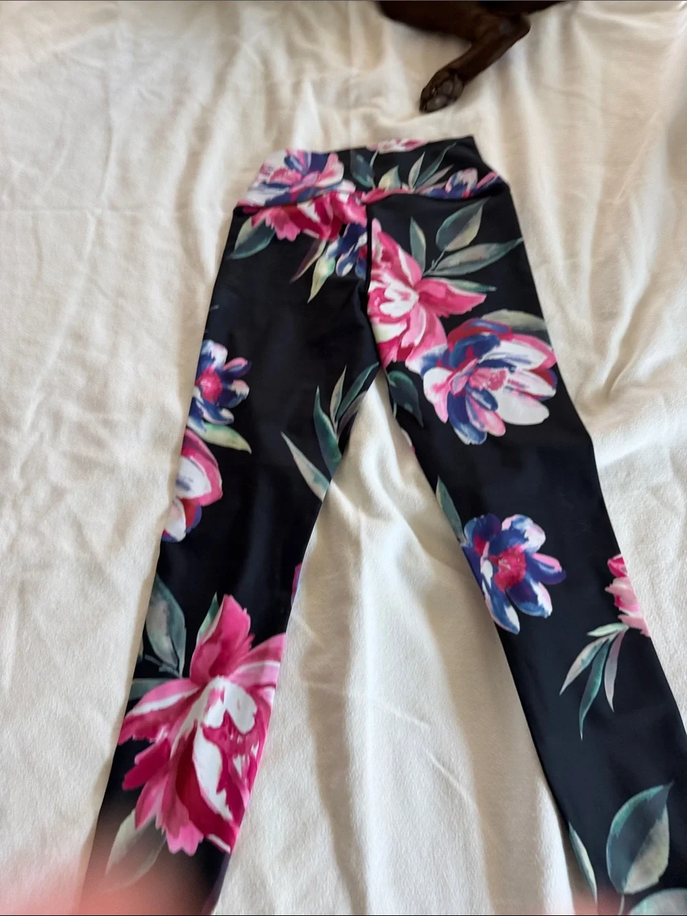 Carbon38 Black Floral Leggings with Pink & Green Accents